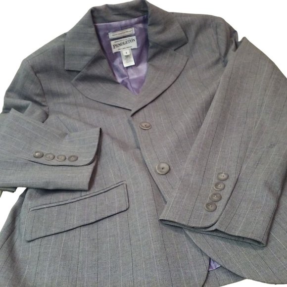 Vintage 90s Pendleton Savvy Wool Stretch Pinstripe Blazer Ladies-8 Repaired Grey - Picture 6 of 12